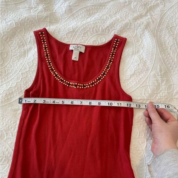 Loft Size Medium Ribbed Beaded Boho Artsy Rust Red Cotton Tank Top - Picture 4 of 7